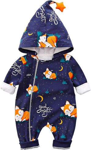 Baby Zipper Clothes Stylish Fox Design Long-Sleeve Hooded Jumpsuit for Baby in Saudi Arabia
