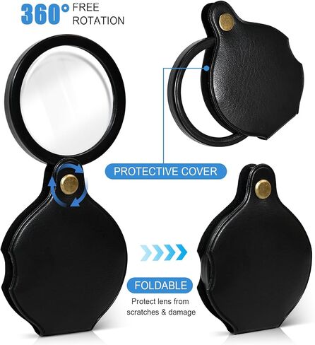 عدسة مكبرة صغيرة 2pcsUpgrade 10x للأطفال وكبار السن، عدسة مكبرة للجيب مع غمد واقي، عدسة مكبرة صغيرة قابلة للطي للقراءة، العمل عن قرب، الإصلاح، هواية أو عملات معدنية (7 سم) (6 سم) in Kuwait