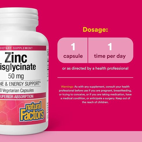 Natural Factors Zinc Bisglycinate, 50 mg, 60 Vegetarian Capsules in Kuwait