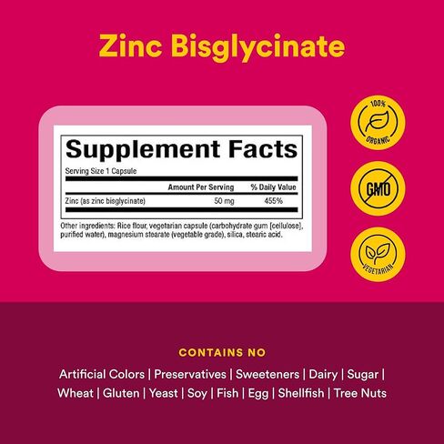 Natural Factors Zinc Bisglycinate, 50 mg, 60 Vegetarian Capsules in Kuwait