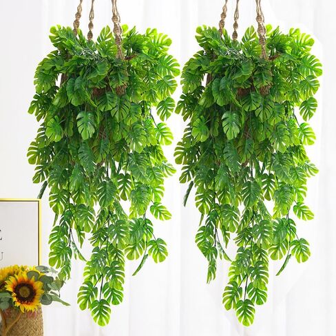 2pcs Artificial Monstera Greenery Plastic Hanging Decor for Indoor Outdoor Wall House Wedding Patios Porches Decor,73 * 3 * 0.5cm in Saudi Arabia