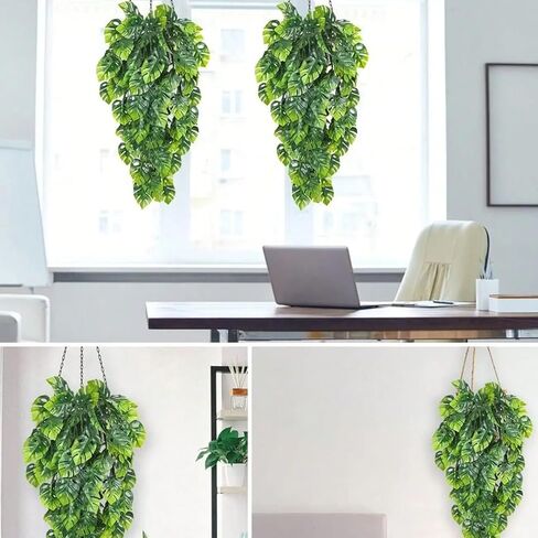 2pcs Artificial Monstera Greenery Plastic Hanging Decor for Indoor Outdoor Wall House Wedding Patios Porches Decor,73 * 3 * 0.5cm in Saudi Arabia