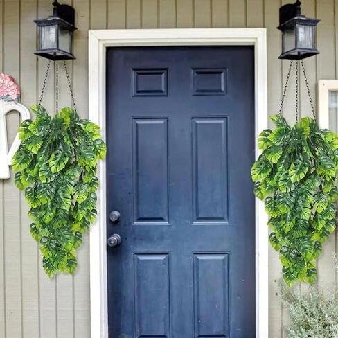 2pcs Artificial Monstera Greenery Plastic Hanging Decor for Indoor Outdoor Wall House Wedding Patios Porches Decor,73 * 3 * 0.5cm in Saudi Arabia