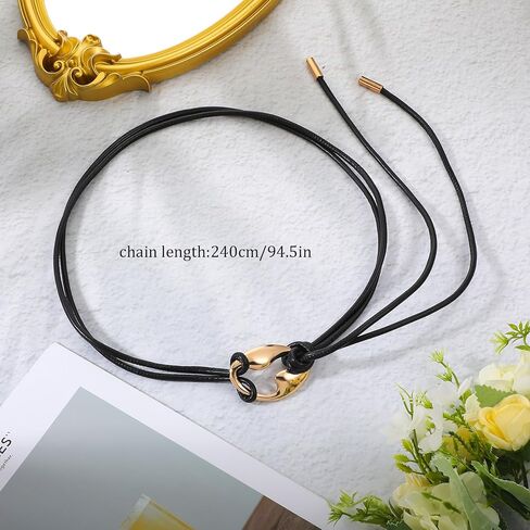 TIESOME Tie Belt, Rope Style Thin Black Leather Tie Belts With Gold Buckle, Boho Waist Belt For Dresses Skirts Jeans Pants, Adjustable Casual & Formal in Saudi Arabia