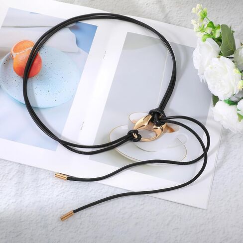 TIESOME Tie Belt, Rope Style Thin Black Leather Tie Belts With Gold Buckle, Boho Waist Belt For Dresses Skirts Jeans Pants, Adjustable Casual & Formal in Saudi Arabia