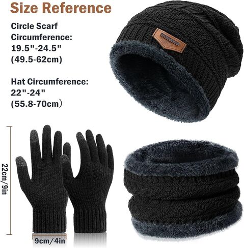 Winter Beanie Hat Circle Scarves Touchscreen Gloves Set, Warm Thick Fleece Lined Skull Cap Gloves Neck Warmer for Women Men in Saudi Arabia
