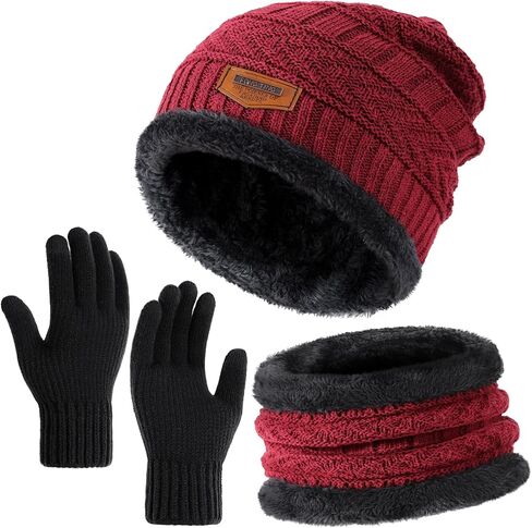 Winter Beanie Hat Circle Scarves Touchscreen Gloves Set, Warm Thick Fleece Lined Skull Cap Gloves Neck Warmer for Women Men in Saudi Arabia