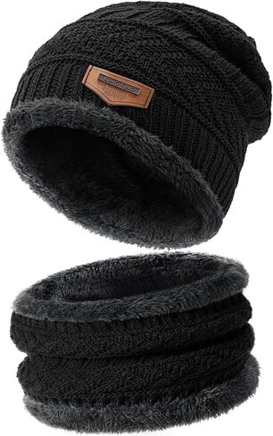 Winter Beanie Hat Circle Scarves Touchscreen Gloves Set, Warm Thick Fleece Lined Skull Cap Gloves Neck Warmer for Women Men in Saudi Arabia