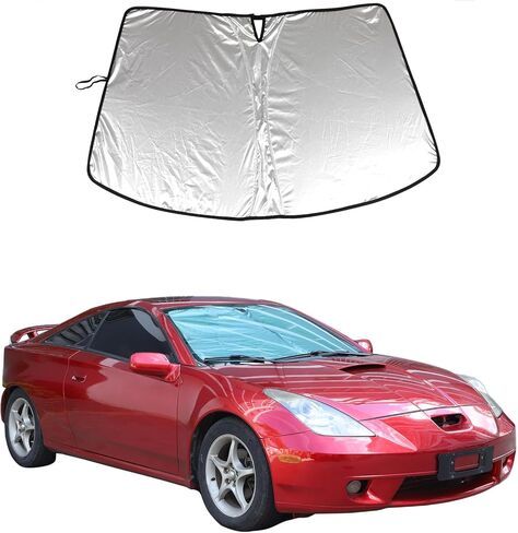 مظلة الشمس للزجاج الأمامي الأصلية متوافقة مع Toyota Celica 1999 2000 2001 2002 2003 2004 2005 ملحقات مظلة الشمس العاكسة للزجاج الأمامي للسيارة (فضية، رقائق ألومنيوم عاكسة) in Saudi Arabia