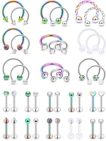 Vsnnsns 16G Lip Rings Stainless Steel Horseshoe Labret Monroe Lip Rings Nail Cartilage Tragus Helix Earrings Studs Septum Ring Medusa Piercing Jewelry Retainer 8mm 38PCS in Kuwait