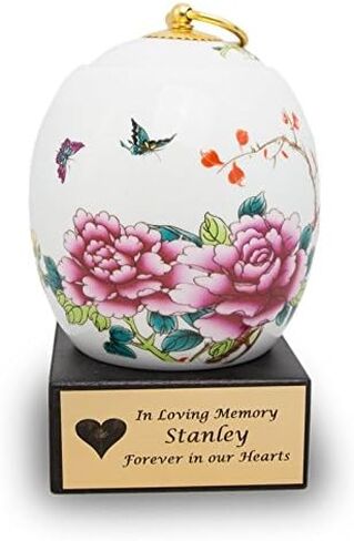 جرة حرق الجثث المصنوعة من السيراميك على شكل فراشة للرماد - متوسطة - تحمل ما يصل إلى 60 بوصة مكعبة من الرماد - جرة حرق الجثث البيضاء in Kuwait