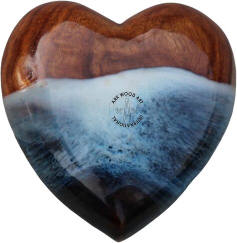 Ocean-Inspired Epoxy Resin Wooden Heart Urn Keepsake Urn for Human & Pet Ashes, Brown, Heart Pattern, 4x4x2 Inches, 6 Cubic Inches, Handcrafted Rosewood & Resin in Kuwait
