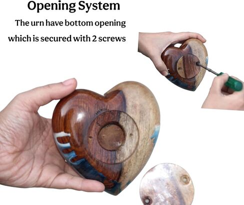 Ocean-Inspired Epoxy Resin Wooden Heart Urn Keepsake Urn for Human & Pet Ashes, Brown, Heart Pattern, 4x4x2 Inches, 6 Cubic Inches, Handcrafted Rosewood & Resin in Kuwait