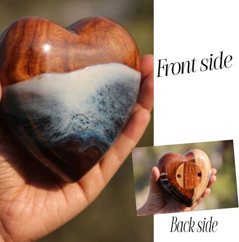 Ocean-Inspired Epoxy Resin Wooden Heart Urn Keepsake Urn for Human & Pet Ashes, Brown, Heart Pattern, 4x4x2 Inches, 6 Cubic Inches, Handcrafted Rosewood & Resin in Kuwait