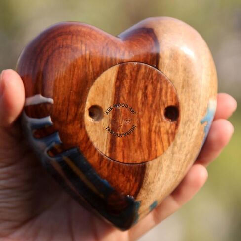 Ocean-Inspired Epoxy Resin Wooden Heart Urn Keepsake Urn for Human & Pet Ashes, Brown, Heart Pattern, 4x4x2 Inches, 6 Cubic Inches, Handcrafted Rosewood & Resin in Kuwait