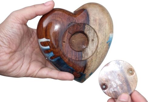 Ocean-Inspired Epoxy Resin Wooden Heart Urn Keepsake Urn for Human & Pet Ashes, Brown, Heart Pattern, 4x4x2 Inches, 6 Cubic Inches, Handcrafted Rosewood & Resin in Kuwait