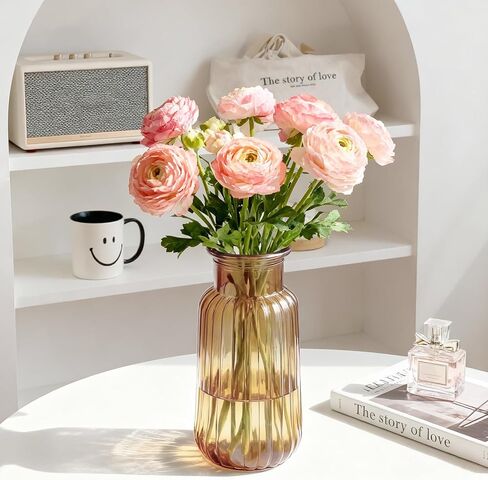 مزهرية زجاجية شفافة للزهور، مزهرية زهور مضلعة مقاس 8.8 بوصة لطاولة الطعام، المدخل، قطعة مركزية للزفاف، ديكور المنزل، مزهريات شفافة مزخرفة حديثة لغرفة المعيشة، المطبخ، المكتب in Kuwait