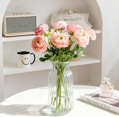 Clear Glass Vase for Flowers, 8.8 Inch Ribbed Flower Vase for Dining Table, Entryway, Wedding Centerpiece, Home Decor, Modern Decorative Transparent Vases for Living Room, Kitchen, Office in Saudi Arabia
