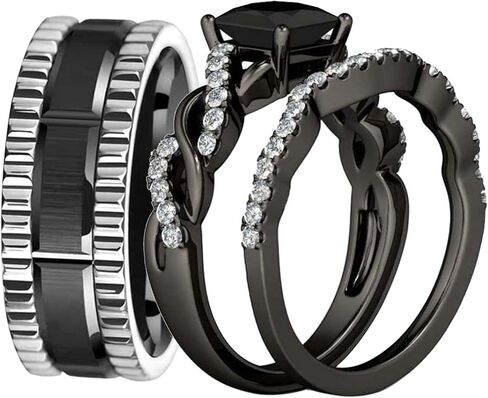 خواتم الزوجين خاتم أسود 1CT مربع أسود تشيكوسلوفاكيا المرأة خاتم الزواج مجموعات Mne خاتم الزواج in Kuwait