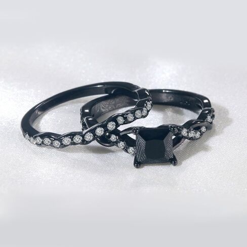 خواتم الزوجين خاتم أسود 1CT مربع أسود تشيكوسلوفاكيا المرأة خاتم الزواج مجموعات Mne خاتم الزواج in Kuwait