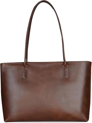 Tote Bag for Women Genuine Leather Laptop Office Shoulder Handbag Vintage Briefcase 15inch Computer Dark Brown in Kuwait