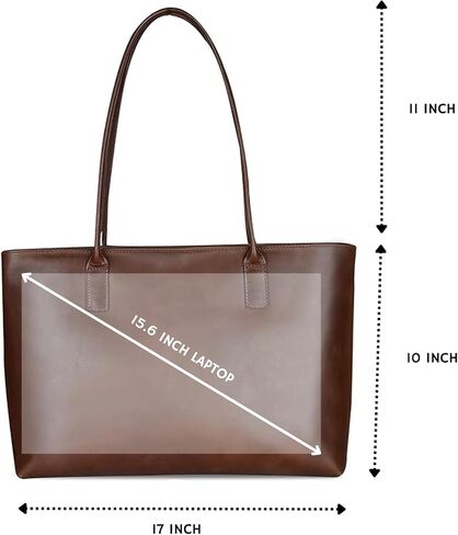 Tote Bag for Women Genuine Leather Laptop Office Shoulder Handbag Vintage Briefcase 15inch Computer Dark Brown in Kuwait