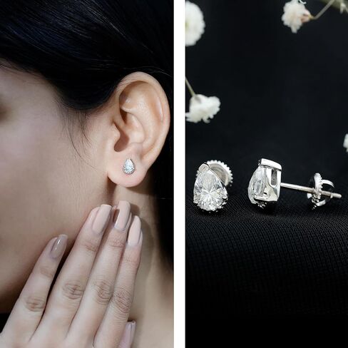 أقراط مويسانيتي معتمدة 1.5 قيراط من الفضة، جودة D-Vs1، أقراط مويسانيتي للسيدات (مثالية للهدايا) in Kuwait