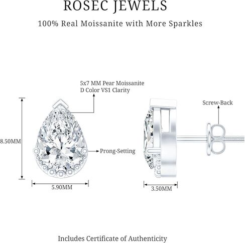 أقراط مويسانيتي معتمدة 1.5 قيراط من الفضة، جودة D-Vs1، أقراط مويسانيتي للسيدات (مثالية للهدايا) in Kuwait