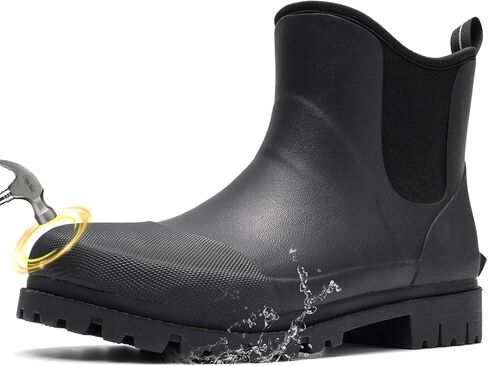 FURUIAN Men's Steel Toe Rain Boots Ankle Rubber Work Boots Chelsea Rain Boots Waterproof Steel Toe Muck Boots Non Slip Construction Shoes for Agriculture, Industrial Working, Hunting in Saudi Arabia