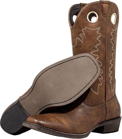 أحذية رعاة البقر من J's.o.l.e للرجال بمقدمة مربعة وأحذية غربية كاجوال متوسطة الساق وسحب على حذاء ركوب الخيل باللون البني in Kuwait