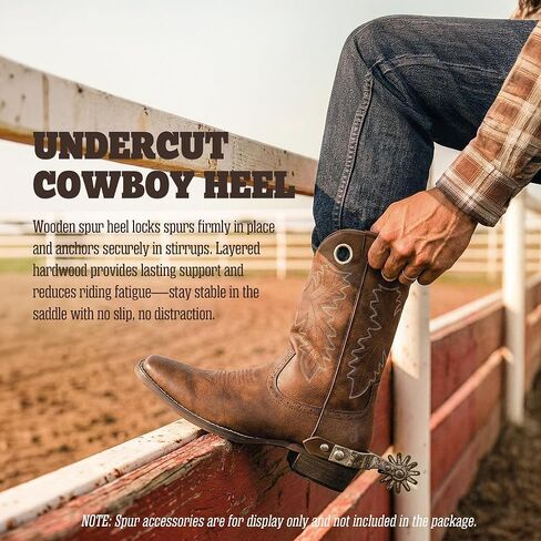 J's.o.l.e Cowboy Boots for Men Square Toe Western Dress Boots Casual Mid Calf Pull On Riding Boot Brown in Saudi Arabia