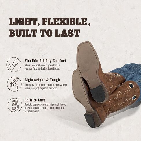 J's.o.l.e Cowboy Boots for Men Square Toe Western Dress Boots Casual Mid Calf Pull On Riding Boot Brown in Saudi Arabia