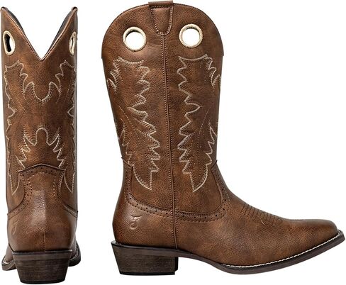 J's.o.l.e Cowboy Boots for Men Square Toe Western Dress Boots Casual Mid Calf Pull On Riding Boot Brown in Saudi Arabia