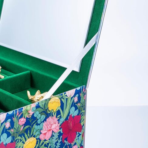 MAGRACE 3-Tier Jewelry Box with Mirror, Floral Glass Shell Jewelry Storage & Oragnizer with Flip Top & 2 Drawers, Green Velvet Lining, Vanity Countertop Decor (Medium) in Saudi Arabia