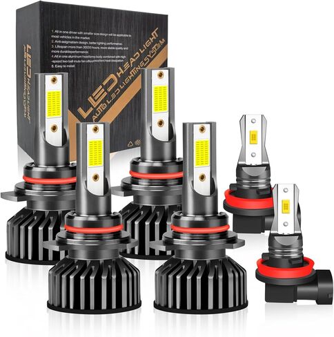 مناسب لسيارة Honda Civic (2004-2015)، مصابيح LED 9005 9006، مصابيح 9005+9006 عالية ومنخفضة الشعاع، مصابيح ضباب H11، سطوع 500%، 6000K أبيض، التوصيل والتشغيل، IP68، حزمة من 6 قطع in Saudi Arabia