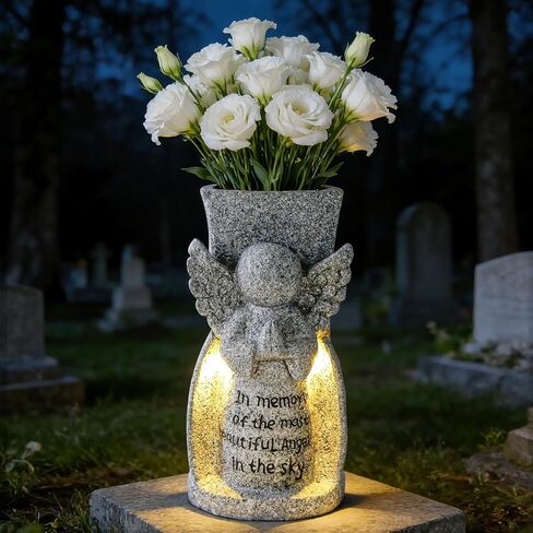 مزهرية زهرة المقبرة الشمسية مزهرية تذكارية للملاك في الهواء الطلق لتزيين المقبرة المقاومة للماء مع مسامير معدنية هدية تذكارية للتعاطف مع الخسارة in Kuwait