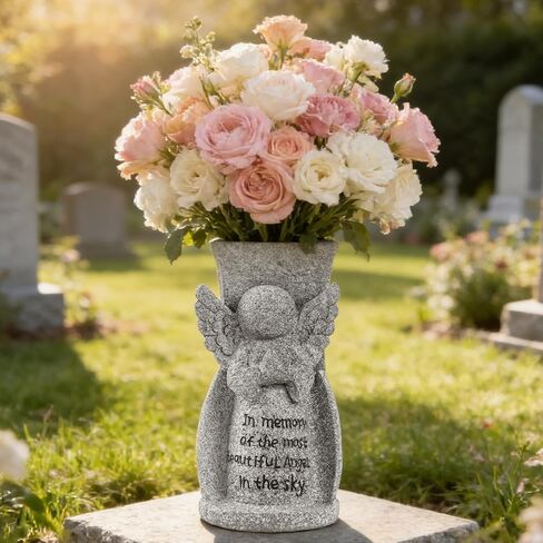 مزهرية زهرة المقبرة الشمسية مزهرية تذكارية للملاك في الهواء الطلق لتزيين المقبرة المقاومة للماء مع مسامير معدنية هدية تذكارية للتعاطف مع الخسارة in Kuwait