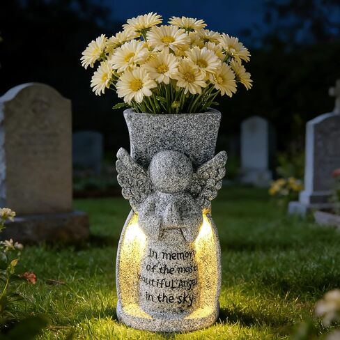 مزهرية زهرة المقبرة الشمسية مزهرية تذكارية للملاك في الهواء الطلق لتزيين المقبرة المقاومة للماء مع مسامير معدنية هدية تذكارية للتعاطف مع الخسارة in Kuwait