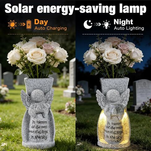 مزهرية زهرة المقبرة الشمسية مزهرية تذكارية للملاك في الهواء الطلق لتزيين المقبرة المقاومة للماء مع مسامير معدنية هدية تذكارية للتعاطف مع الخسارة in Kuwait