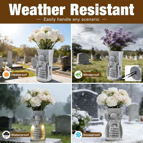 مزهرية زهرة المقبرة الشمسية مزهرية تذكارية للملاك في الهواء الطلق لتزيين المقبرة المقاومة للماء مع مسامير معدنية هدية تذكارية للتعاطف مع الخسارة in Kuwait