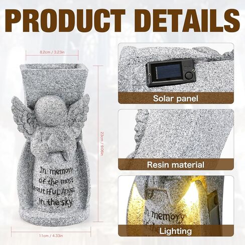 مزهرية زهرة المقبرة الشمسية مزهرية تذكارية للملاك في الهواء الطلق لتزيين المقبرة المقاومة للماء مع مسامير معدنية هدية تذكارية للتعاطف مع الخسارة in Kuwait