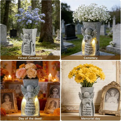 مزهرية زهرة المقبرة الشمسية مزهرية تذكارية للملاك في الهواء الطلق لتزيين المقبرة المقاومة للماء مع مسامير معدنية هدية تذكارية للتعاطف مع الخسارة in Kuwait