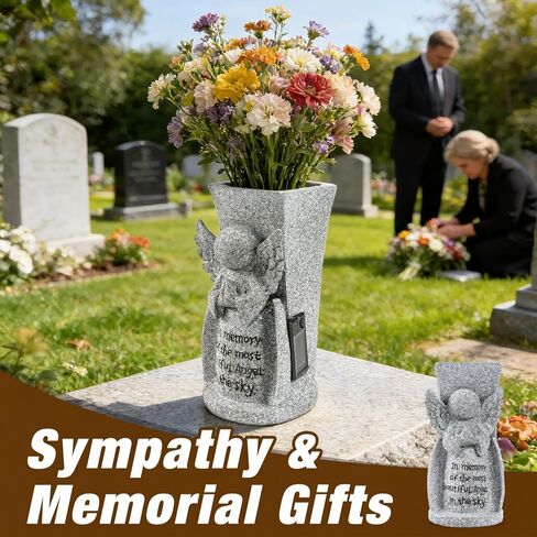 مزهرية زهرة المقبرة الشمسية مزهرية تذكارية للملاك في الهواء الطلق لتزيين المقبرة المقاومة للماء مع مسامير معدنية هدية تذكارية للتعاطف مع الخسارة in Kuwait