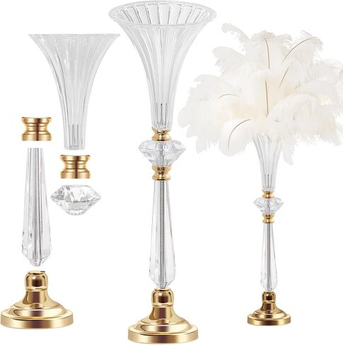 VIJIV Tall Crystal Acrylic Flower Vases for Centerpieces, 23.6" Large Clear Decorative Trumpet Vases, Wedding Flower Stand with Ribbed, Table/Floor Vase for Bridal Showers & Dining Room, Home Décor in Saudi Arabia