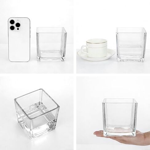 9 عبوات من المزهريات الزجاجية المربعة مقاس 4 × 4 × 4 بوصة، مزهرية زهور شفافة للقطع المركزية، حامل شموع لمناسبات الزفاف، ديكور المنزل in Kuwait