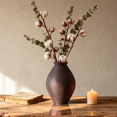 مزهرية ريفية بنية - مزهرية مزرعة مقاس 8.6 بوصة لقطعة مركزية للطاولة، ومزهريات عتيقة من الراتنج لعشب بامباس، وديكور ريفي لطاولة الطعام، والمدخل، والرف أو رف غرفة المعيشة in Kuwait