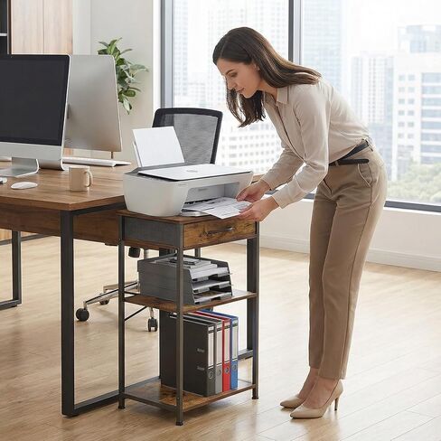 Small Printer Table for Home Office, 3-Tier Printer Stand with Drawer,Tall Side Table with Storage, Nightstands for Bedroom, End Table for Living Room in Kuwait