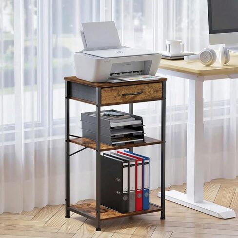 Small Printer Table for Home Office, 3-Tier Printer Stand with Drawer,Tall Side Table with Storage, Nightstands for Bedroom, End Table for Living Room in Kuwait