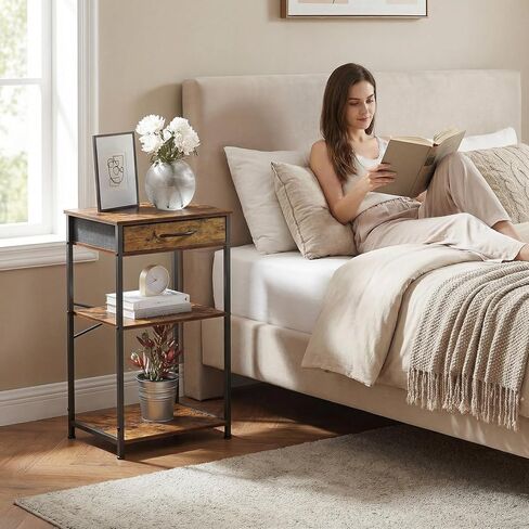 Small Printer Table for Home Office, 3-Tier Printer Stand with Drawer,Tall Side Table with Storage, Nightstands for Bedroom, End Table for Living Room in Kuwait