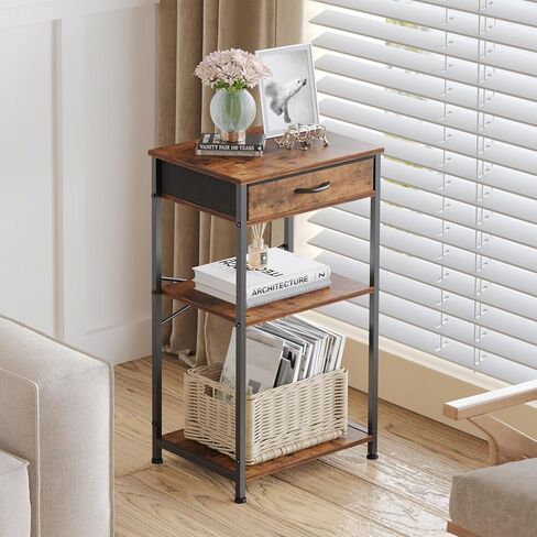 Small Printer Table for Home Office, 3-Tier Printer Stand with Drawer,Tall Side Table with Storage, Nightstands for Bedroom, End Table for Living Room in Kuwait